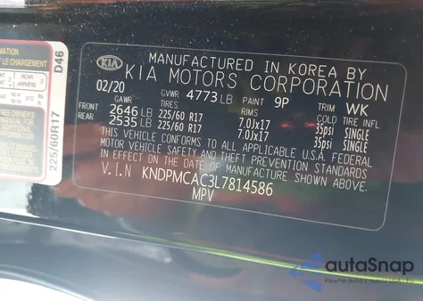 2020 Kia Sportage Lx из США, поврежденный, VIN KNDPMCAC3L7814586